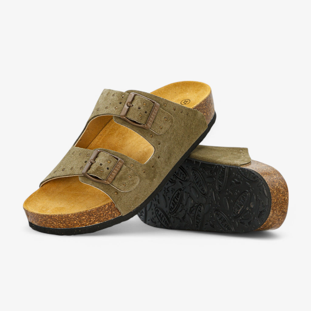 Beta Rivet Platform Womens Sandal - Light Kaki Afelpado (suede)