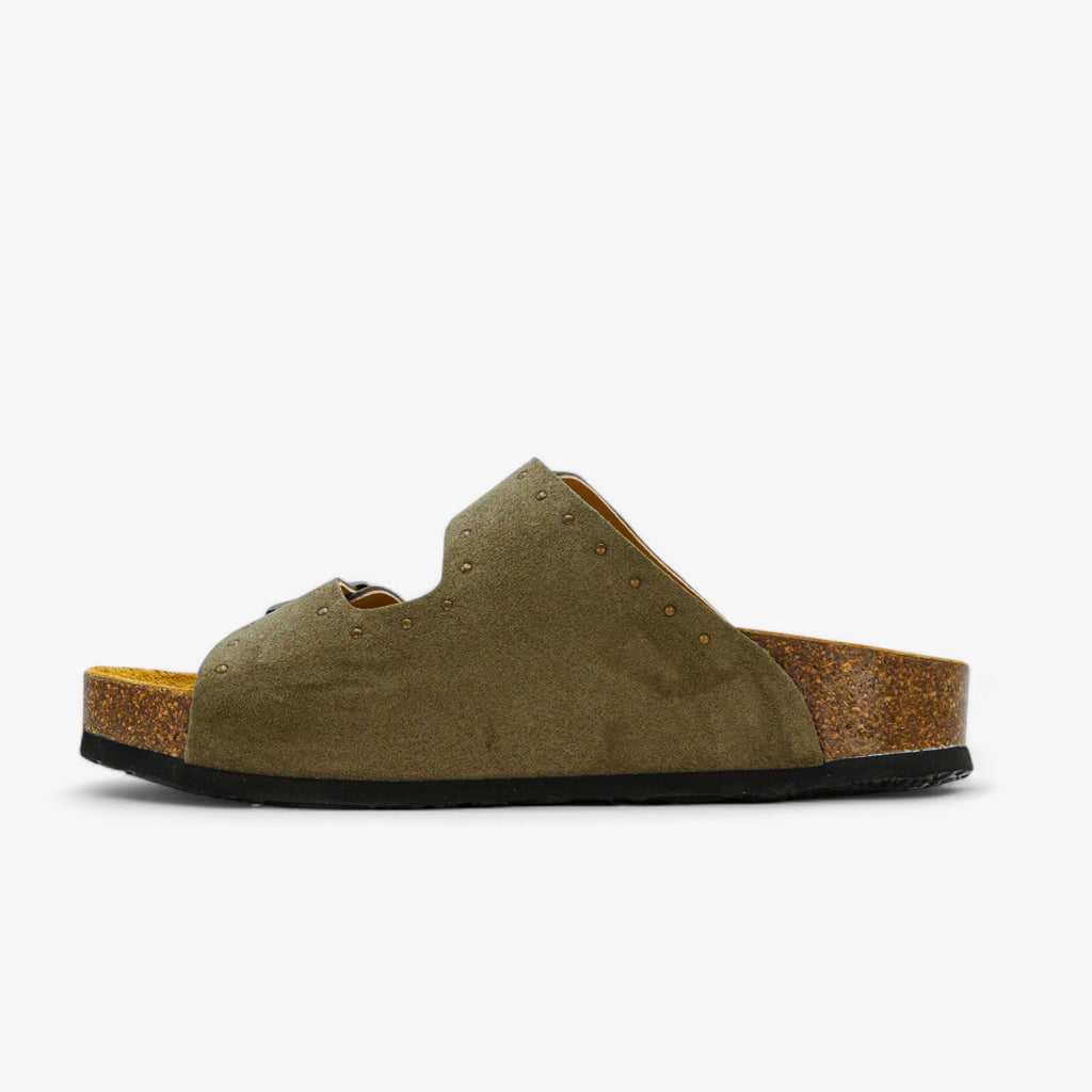 Beta Rivet Platform Womens Sandal - Light Kaki Afelpado (suede)