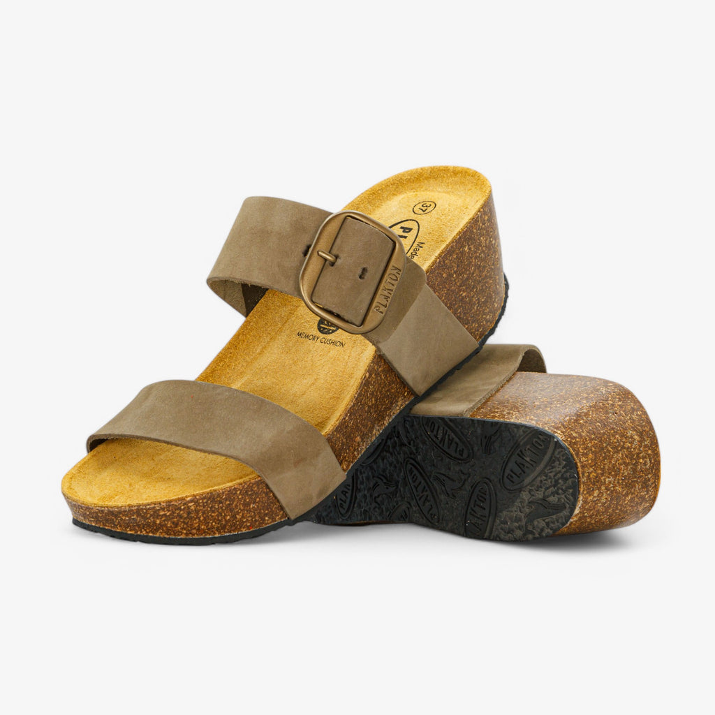 Rock Wedge Womens Sandal - Kaki Nobuck (nubuck)