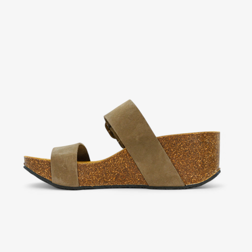 Rock Wedge Womens Sandal - Kaki Nobuck (nubuck)
