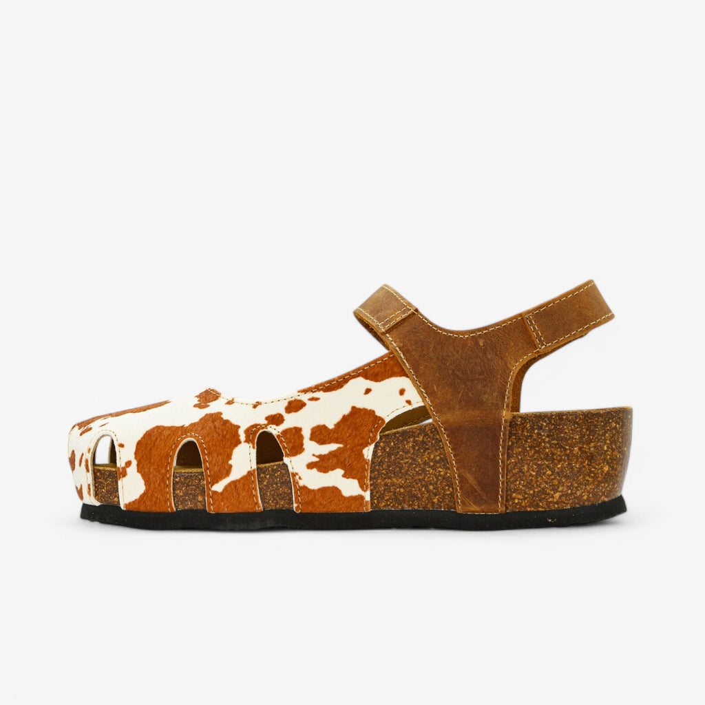 Amy Wedge Womens Sandal - Cow Print/Tan Apure (pony hair)