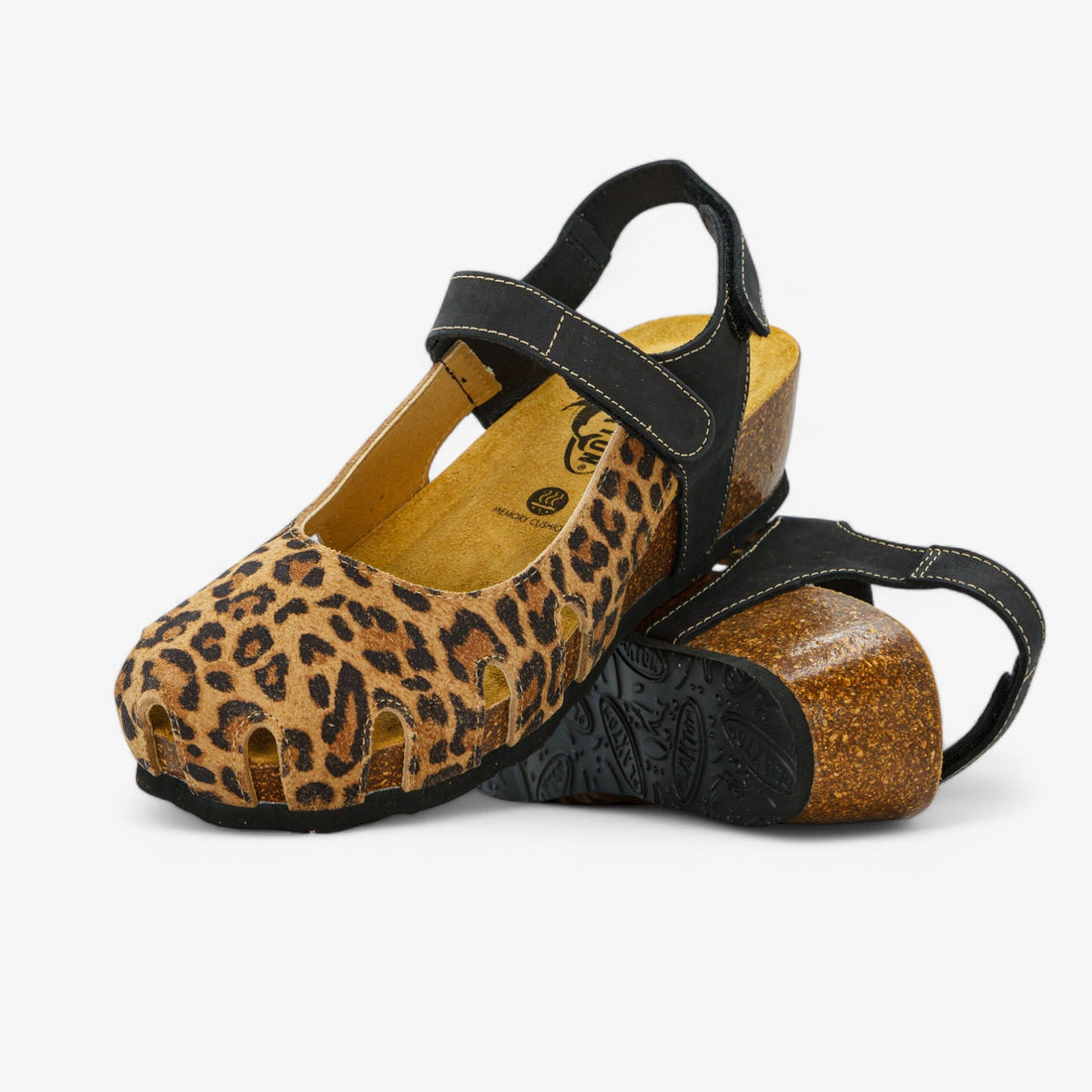 Amy Wedge Nobuck Animal Print Womens Sandal – Leopard Print/Negro image 1